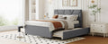 Full Size Upholstered Platform Bed With Brick Pattern Headboard, With Twin Size Trundle And 2 Drawers, Linen Fabric, Gray Gray Linen