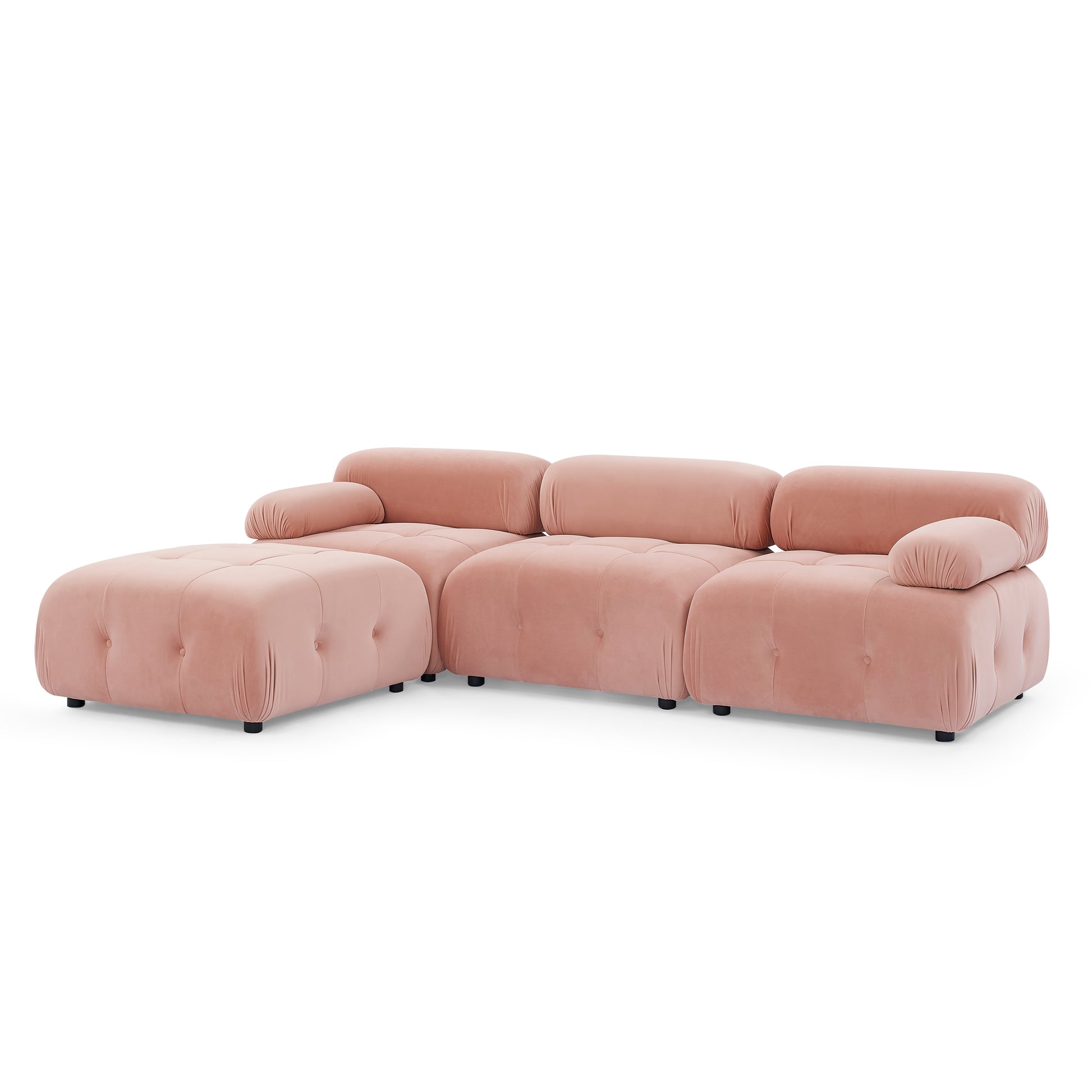 Modular Sectional Sofa, Button Tufted Designed And Diy Combination,L Shaped Couch With Reversible Ottoman, Pink Velvet Pink Velvet Wood Soft Tight Back Eucalyptus Pillow Top Arms Foam Spring