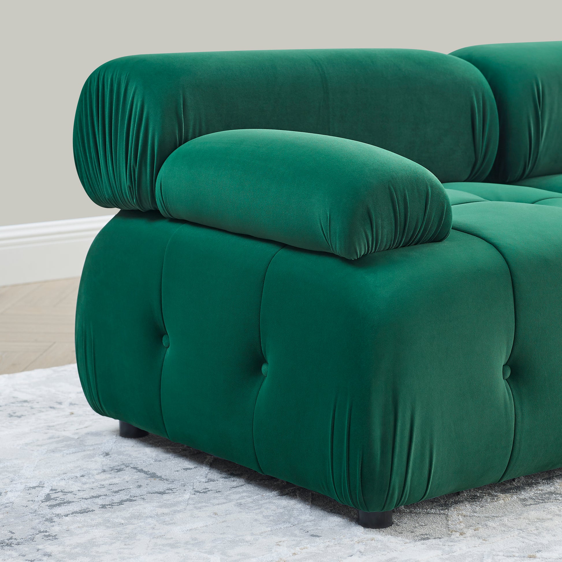 Modular Sectional Sofa, Button Tufted Designed And Diy Combination,L Shaped Couch With Reversible Ottoman, Green Velvet Dark Green Velvet Wood Soft Tight Back Eucalyptus Pillow Top Arms Foam Spring