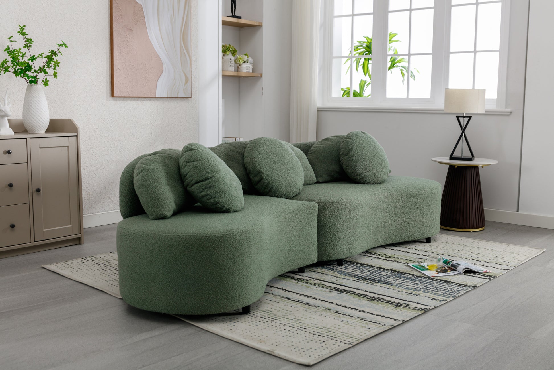 103.9" Modern Living Room Sofa Lamb Velvet Upholstered Couch Furniture For Home Or Office, Green Green Foam 2 Seat