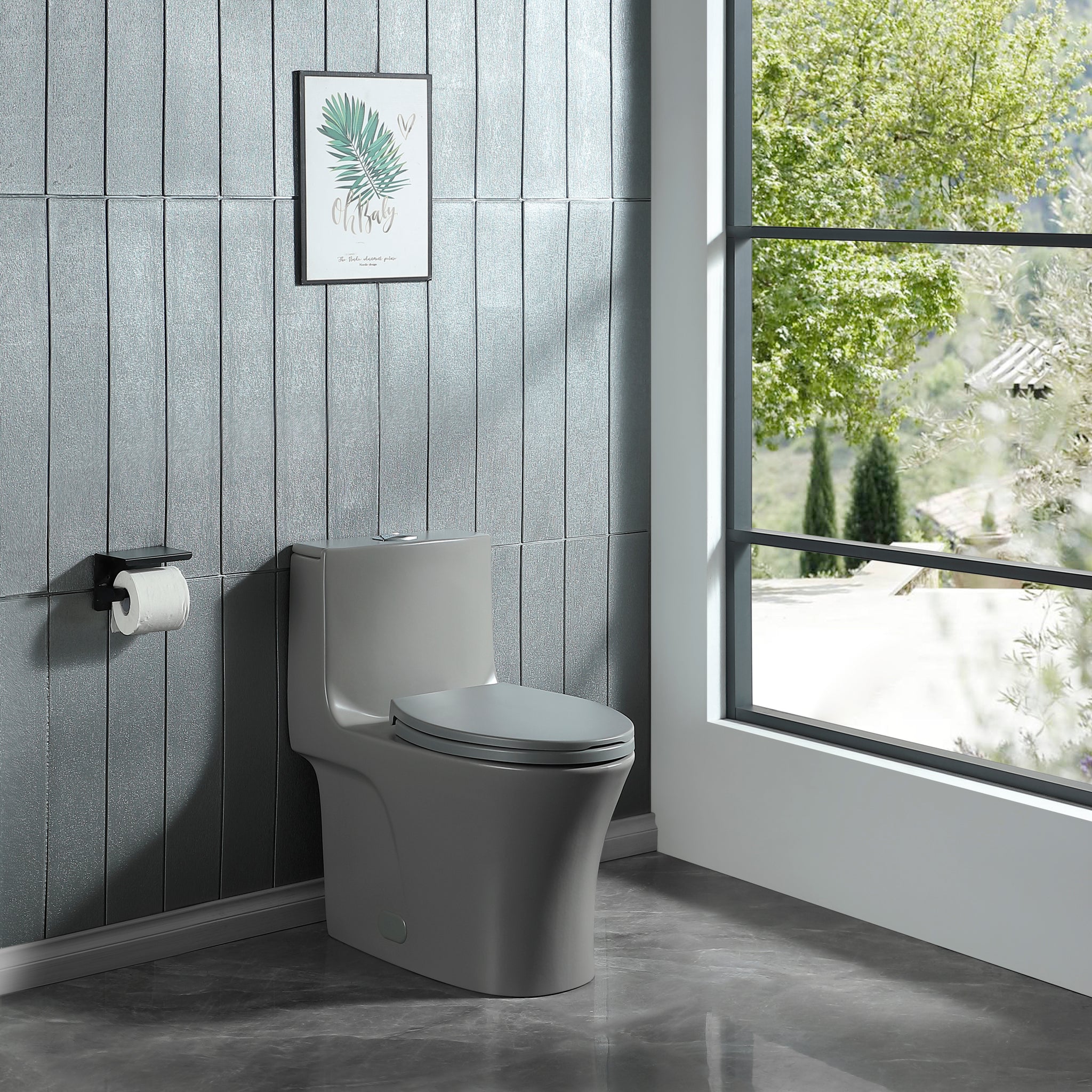 1.1 1.60 Gpf Dual Flush One Piece Toilet, Water Saving Elongated Comfort Height Floor Mounted, Soft Closing Seat, 1000 Gram Map Flushing Score Toilet, Light Grey 23T02 Lg Light Grey Ceramic