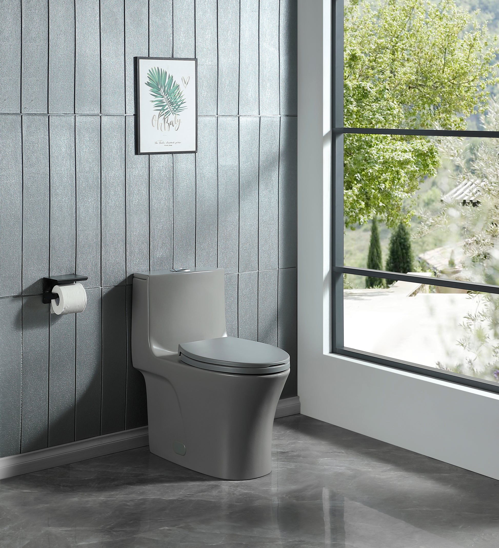 1.1 1.60 Gpf Dual Flush One Piece Toilet, Water Saving Elongated Comfort Height Floor Mounted, Soft Closing Seat, 1000 Gram Map Flushing Score Toilet, Light Grey 23T02 Lg Light Grey Ceramic