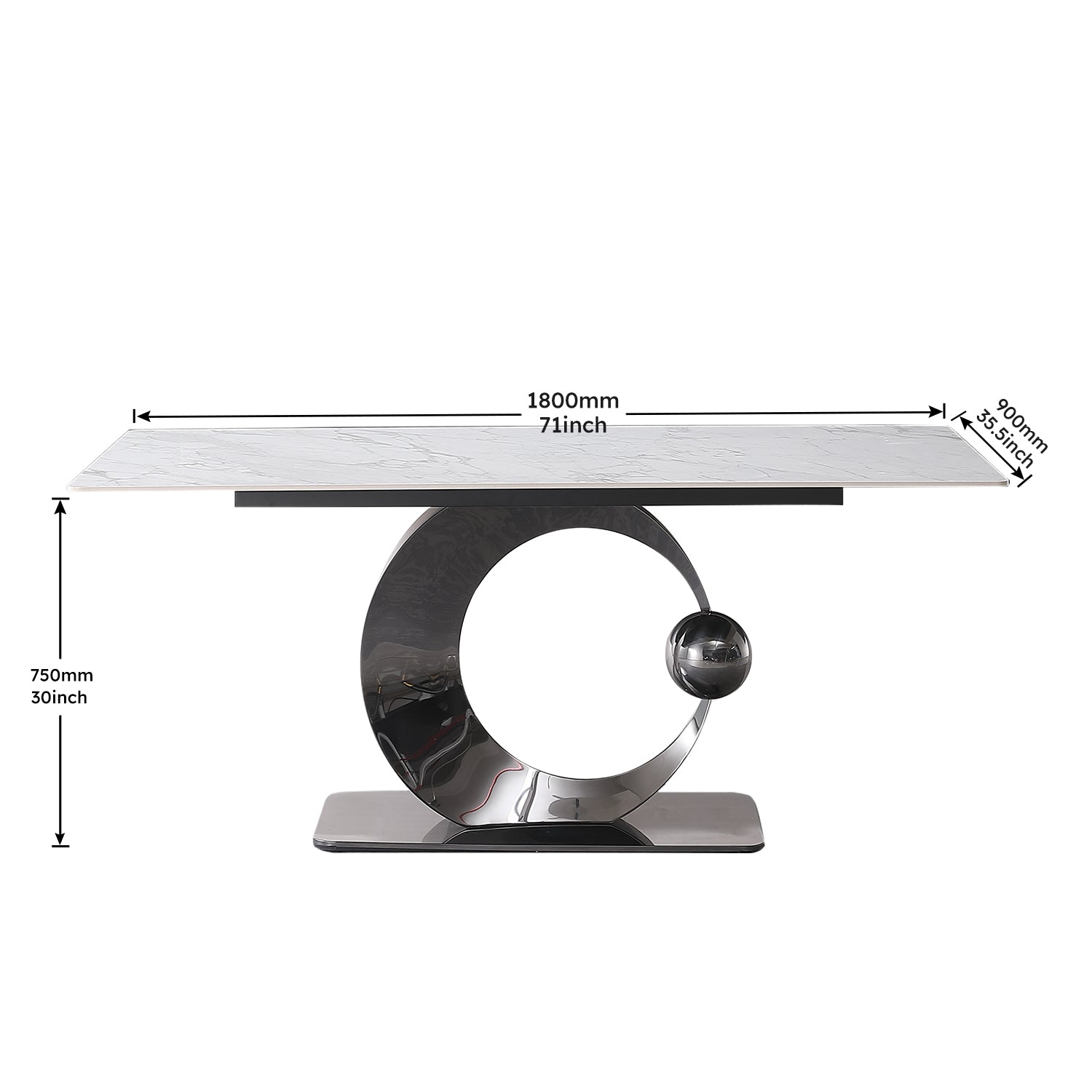 71 Inch Stone Diningtable With Carrara White Color And Striped Pedestal Base Black Modern Square Carbon Steel Sintered Stone