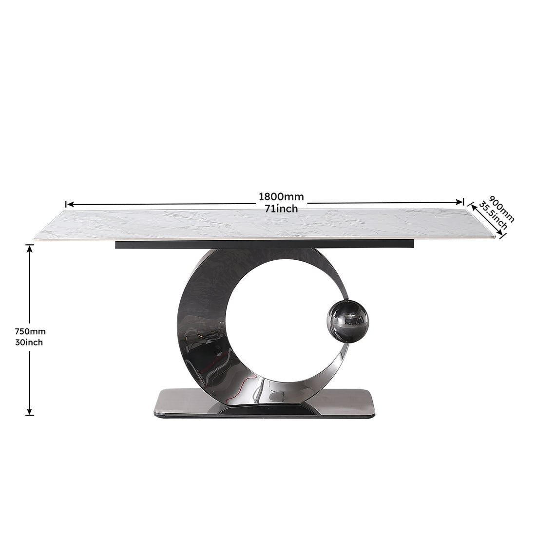 71 Inch Stone Diningtable With Carrara White Color And Round Special Shape Carbon Steel Pedestal Base With 6Pcs Chairs Black Dining Room Modern Square Stone Sintered Stone