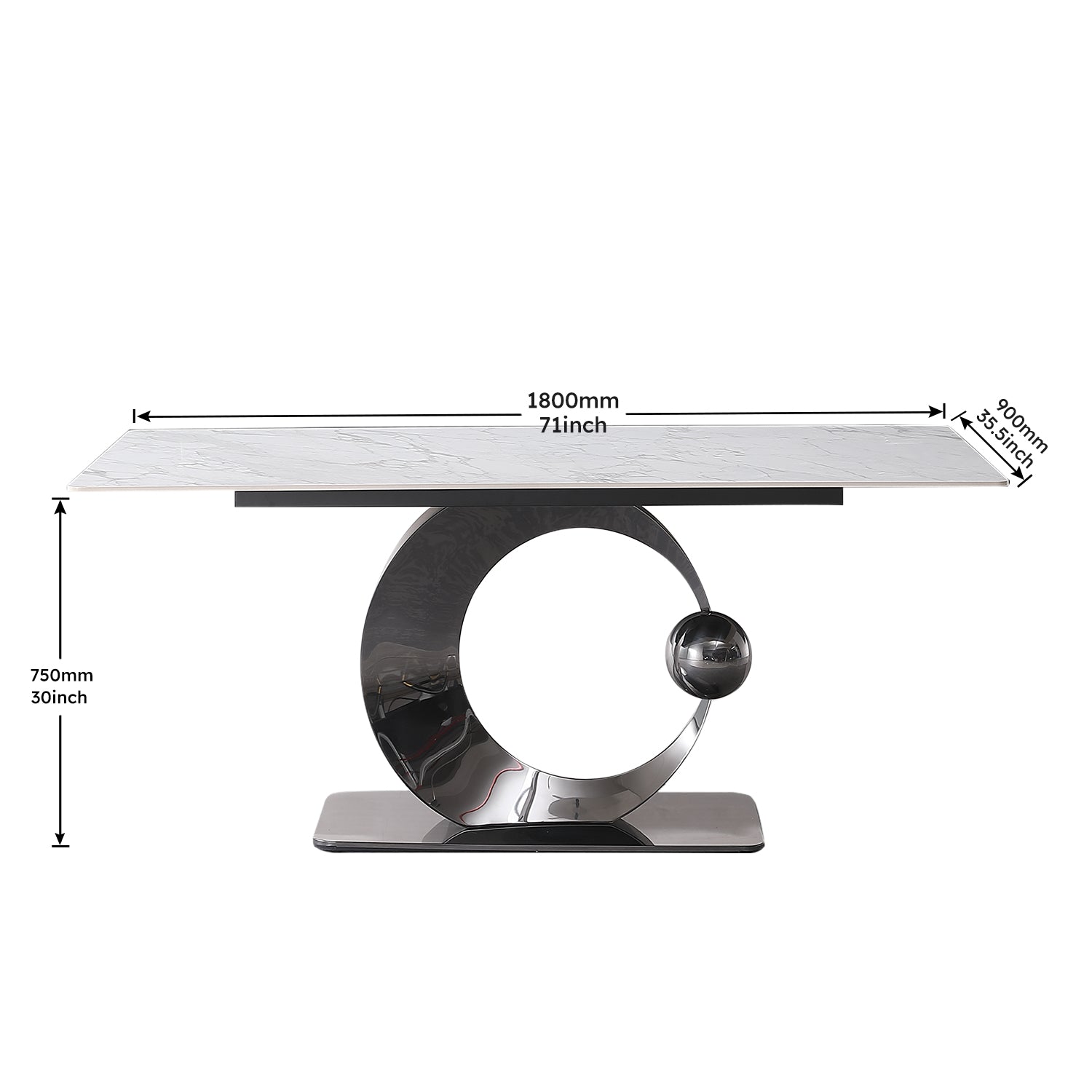 71 Inch Stone Diningtable With Carrara White Color And Round Special Shape Carbon Steel Pedestal Base With 6Pcs Chairs Black Dining Room Modern Square Stone Sintered Stone