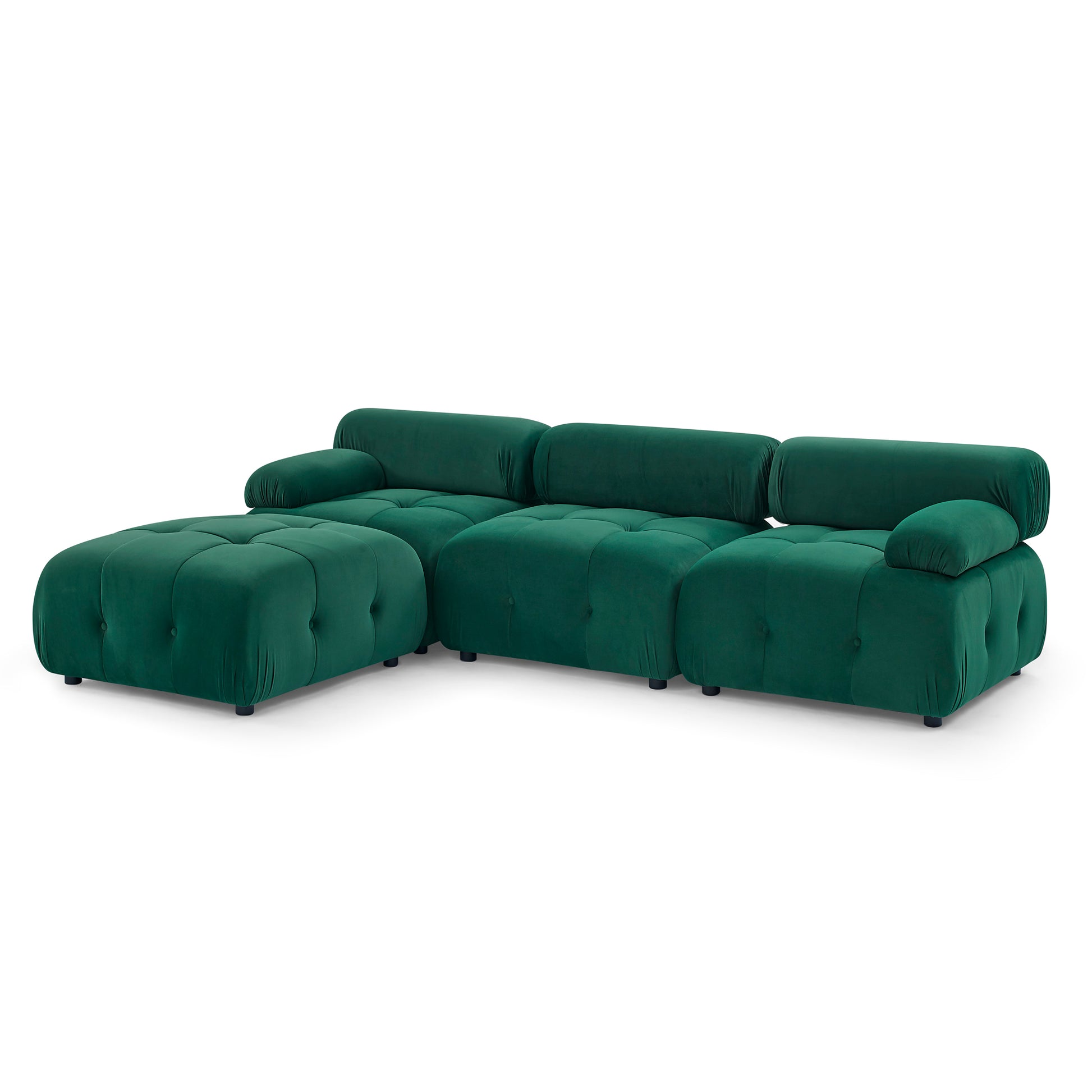 Modular Sectional Sofa, Button Tufted Designed And Diy Combination,L Shaped Couch With Reversible Ottoman, Green Velvet Dark Green Velvet Wood Soft Tight Back Eucalyptus Pillow Top Arms Foam Spring