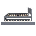 Queen Size Upholstered Platform Bed With Brick Pattern Headboard, With Twin Xl Size Trundle And 2 Drawers, Linen Fabric, Gray Gray Linen