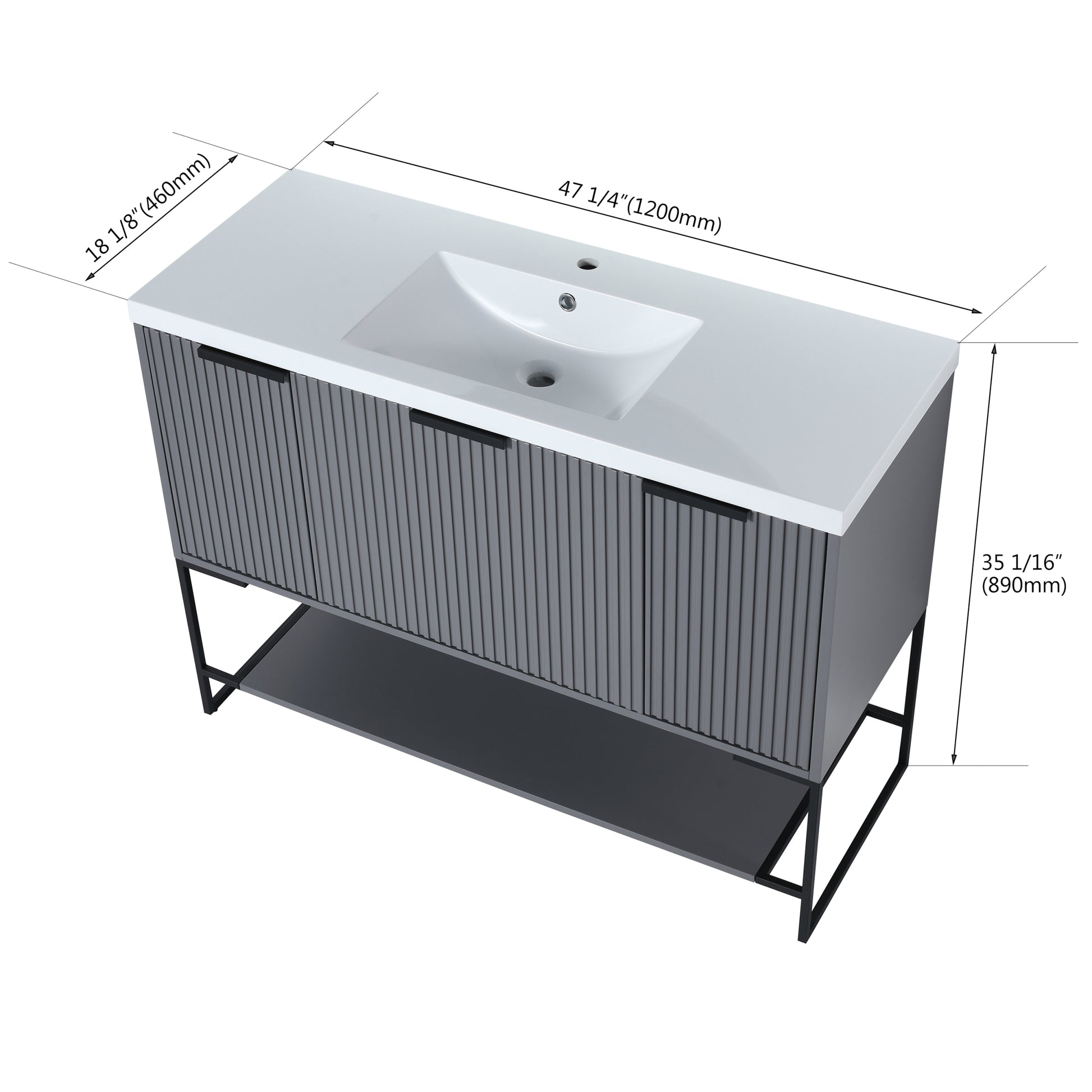 48 Inch Freestanding Bathroom Vanity With Resin Basin,48X18 1 Rock Grey 2 Bathroom Freestanding Plywood