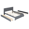 Full Size Upholstered Platform Bed With Brick Pattern Headboard, With Twin Size Trundle And 2 Drawers, Linen Fabric, Gray Gray Linen