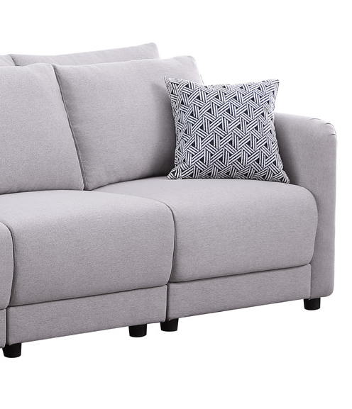 Penelope 111" Light Gray Linen Fabric 4 Seater Sofa With 2 Ottoman And Pillows Light Gray Linen