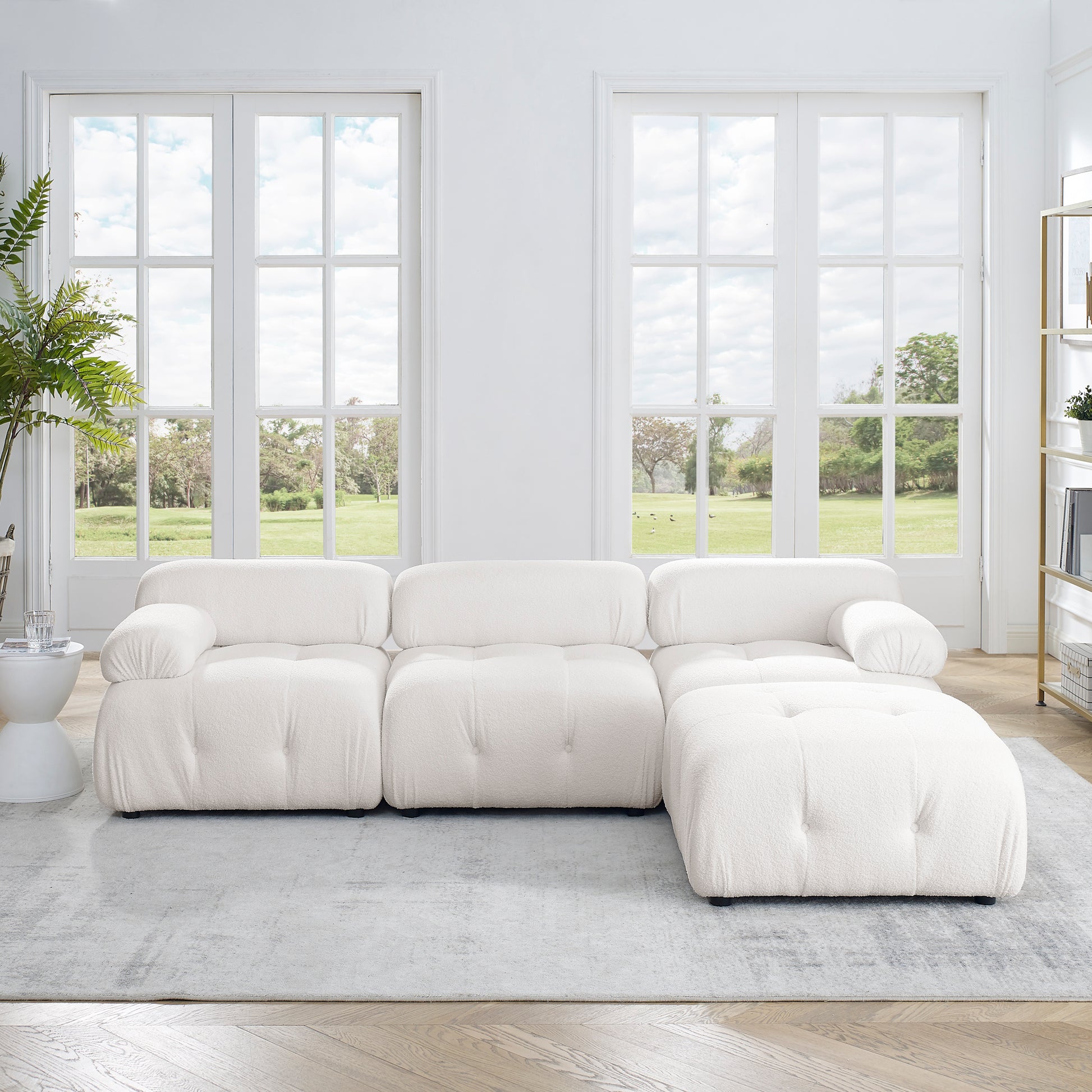 Modular Sectional Sofa, Button Tufted Designed And Diy Combination,L Shaped Couch With Reversible Ottoman, Ivory Teddy Fabric Ivory Polyester Wood Soft Tight Back Eucalyptus Pillow Top Arms Foam Spring