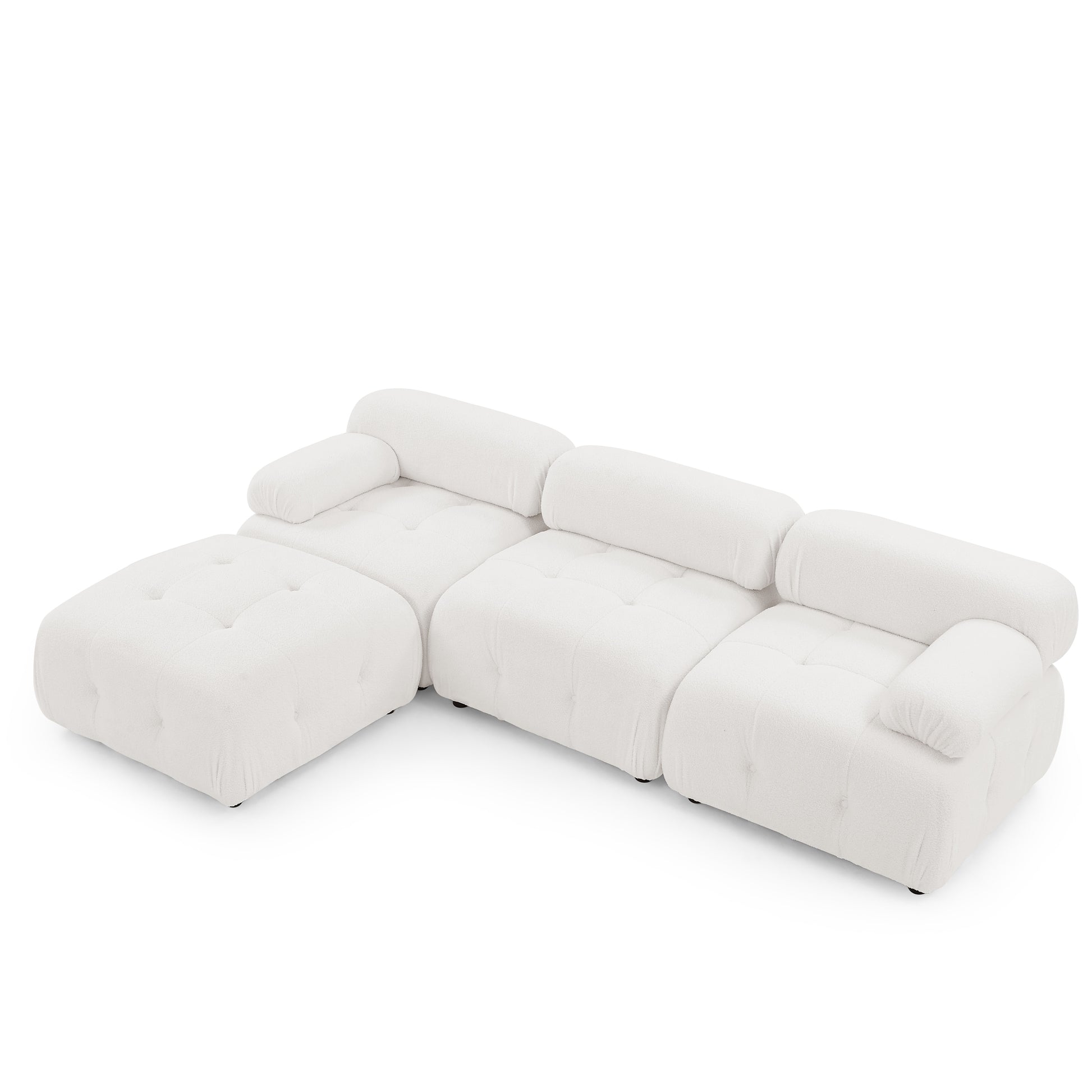 Modular Sectional Sofa, Button Tufted Designed And Diy Combination,L Shaped Couch With Reversible Ottoman, Ivory Teddy Fabric Ivory Polyester Wood Soft Tight Back Eucalyptus Pillow Top Arms Foam Spring