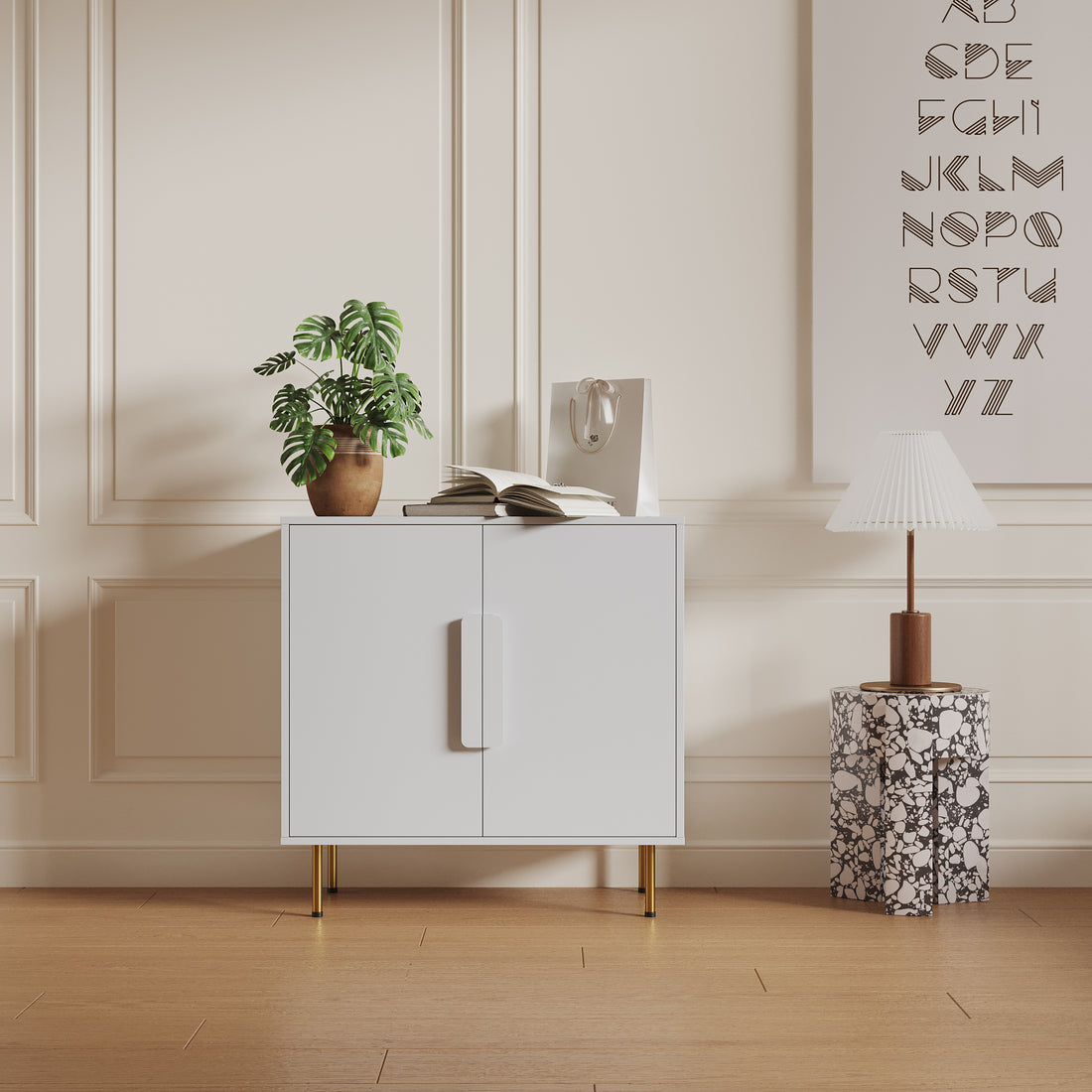 Sideboard Buffet Cabinet With Storage Modern Storage Cabinets With 2 Doors With Handle For Living Room Dining Room Entryway, White White Mdf