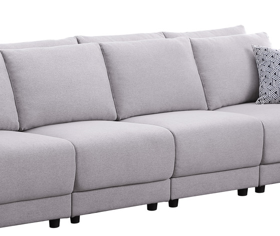 Penelope 145.5" Light Gray Linen Fabric Reversible 6Pc Modular Sectional Sofa With Pillows Light Gray Linen