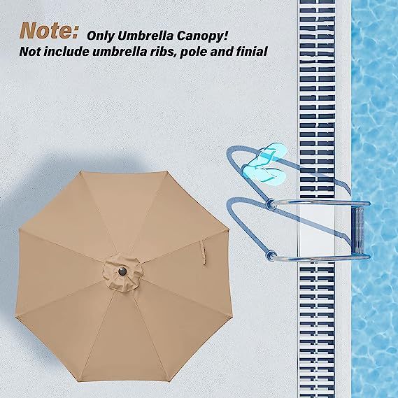 9' Patio Umbrella Replacement Canopy Outdoor Table Market Yard Umbrella Replacement Top Cover, Tan Tan Polyester