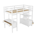 Twin Size Loft Bed With Built In Desk With Two Drawers, And Storage Shelves And Drawers,White Box Spring Not Required Twin White Wood Bedroom Bed Frame Solid Wood Mdf Pine