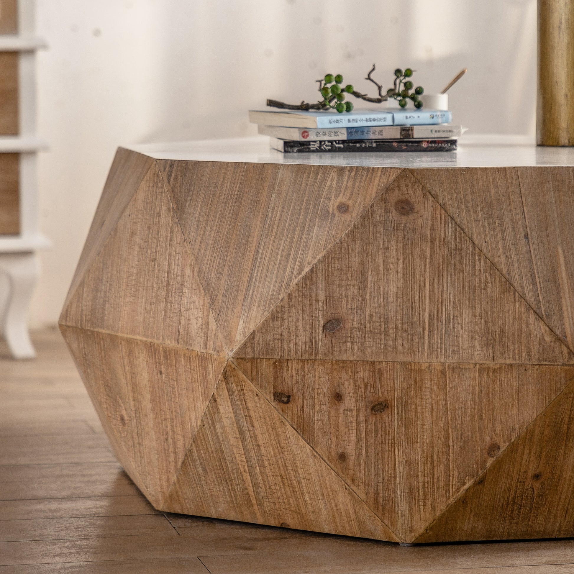 38"Three Dimensional Embossed Pattern Design American Retro Style Coffee Table,White Tabletop Same Sku:W757P151417 White Oak Mdf
