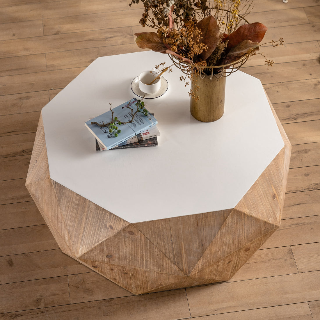 38"Three Dimensional Embossed Pattern Design American Retro Style Coffee Table,White Tabletop Same Sku:W757P151417 White Oak Mdf