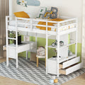 Twin Size Loft Bed With Built In Desk With Two Drawers, And Storage Shelves And Drawers,White Box Spring Not Required Twin White Wood Bedroom Bed Frame Solid Wood Mdf Pine