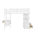 Twin Size Loft Bed With Built In Desk With Two Drawers, And Storage Shelves And Drawers,White Box Spring Not Required Twin White Wood Bedroom Bed Frame Solid Wood Mdf Pine