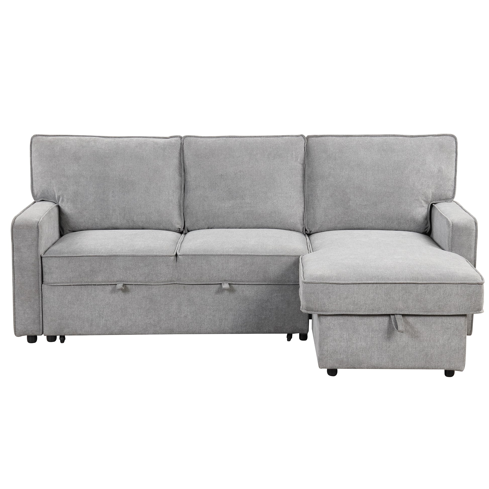 Upholstery Sleeper Sectional Sofa With Storage Space, Usb Port, 2 Cup Holders On Back Cushions Same Sku Wy000335Aae Gray Wood Square Arms Polyester 3 Seat