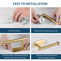 Toilet Paper Holder Self Adhesive, Stainless Steel Rustproof Adhesive Toilet Roll Holder No Drilling Brushed Gold Stainless Steel