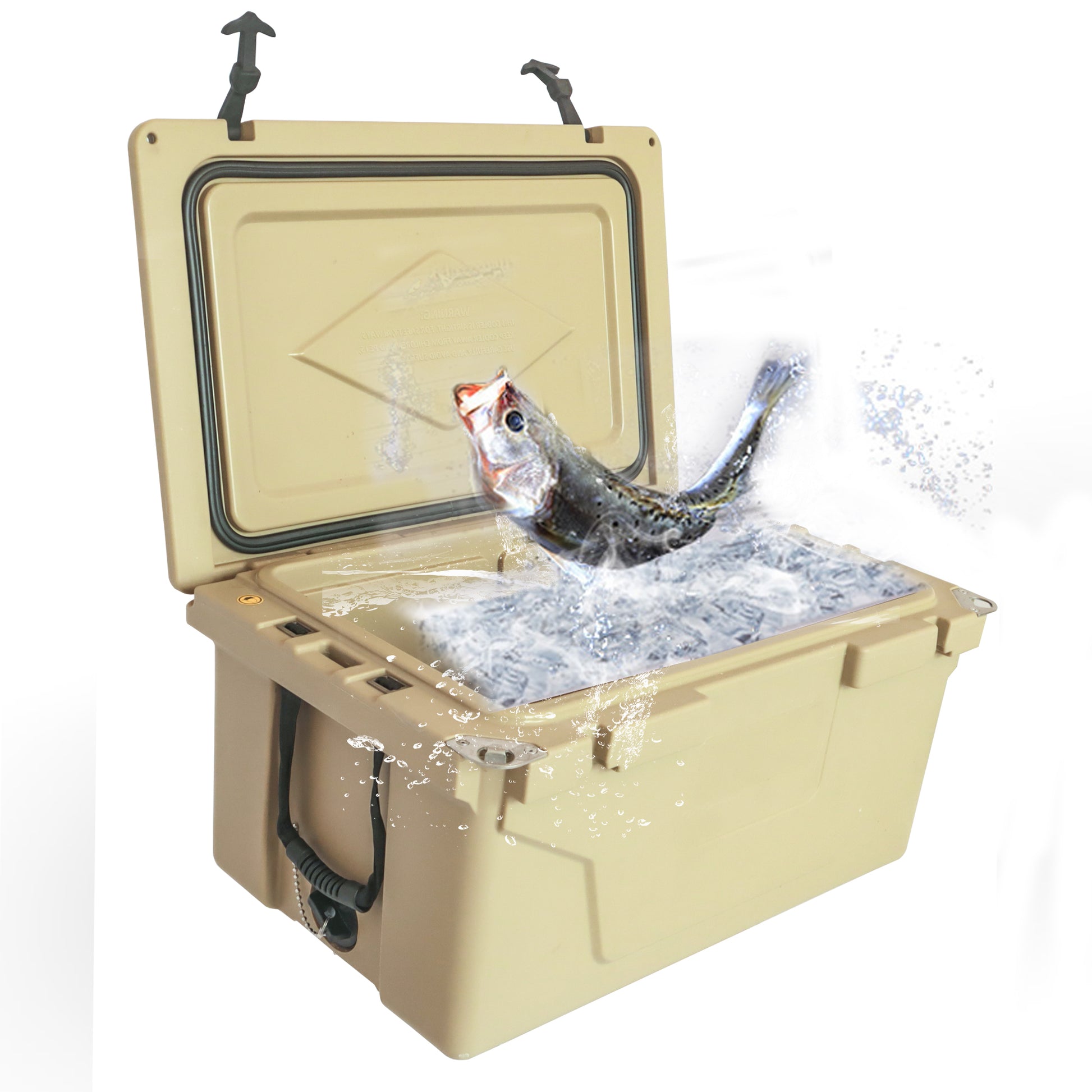 Khaki Color Ice Cooler Box 65Qt Camping Ice Chest Beer Box Outdoor Fishing Cooler Khaki Abs Plastic