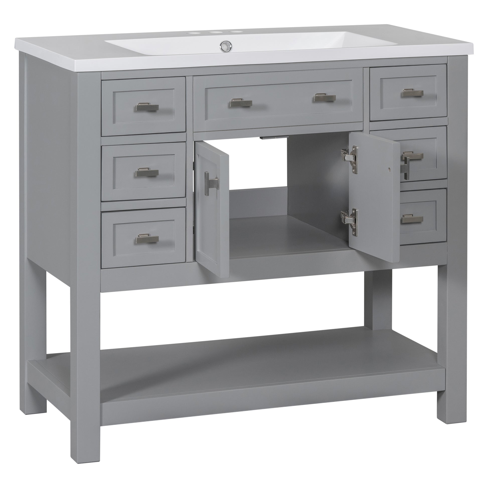 36'' Bathroom Vanity With Top Sink, Modern Bathroom Storage Cabinet With 2 Soft Closing Doors And 6 Drawers, Single Sink Bathroom Vanity 4 Grey 2 1 Soft Close Doors Freestanding Mdf Painted