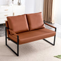 Modern Two Seater Sofa Chair With 2 Pillows Pu Leather, High Density Foam, Black Coated Metal Frame.Brownsf D008 Br Brown Pu