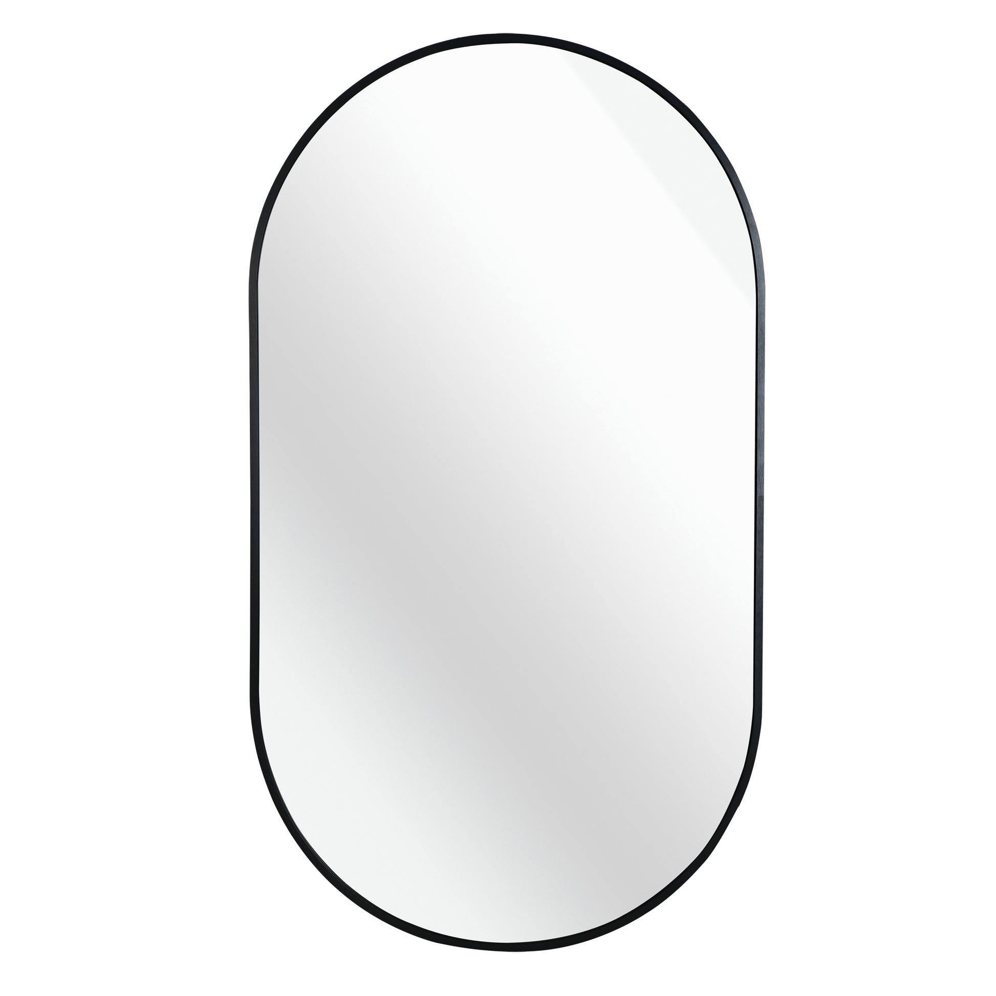 Black 20*33In Pill Shaped Mirror Black Modern Mdf Glass Aluminium Alloy
