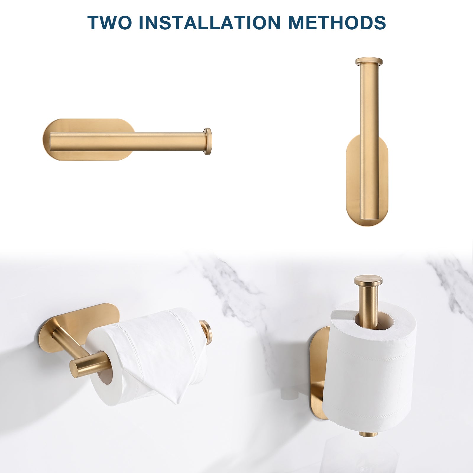 Toilet Paper Holder Self Adhesive, Stainless Steel Rustproof Adhesive Toilet Roll Holder No Drilling Brushed Gold Stainless Steel