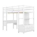 Twin Size Loft Bed With Built In Desk With Two Drawers, And Storage Shelves And Drawers,White Box Spring Not Required Twin White Wood Bedroom Bed Frame Solid Wood Mdf Pine