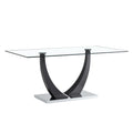 Table And Chair Set. Modern Rectangular Tempered Glass Tabletop, Black Metal Bracket Dining Table, 4 Modern Pu Artificial Leather High Backrest Soft Cushioned Dining Chairs, C Shaped Tube Metal Leg White Seats 4 Glass