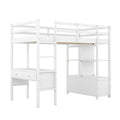 Twin Size Loft Bed With Built In Desk With Two Drawers, And Storage Shelves And Drawers,White Box Spring Not Required Twin White Wood Bedroom Bed Frame Solid Wood Mdf Pine