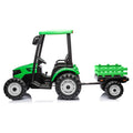 24V Kids Ride On Tractor With Trailer, Battery Powered Electric Vehicle Toy With 3 Gear Shift Ground Loader, Treaded Tires, Led Lights, Safety Belt, Kids Ride On Car Green Green Plastic