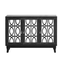 Sideboard With Glass Doors, 3 Door Mirrored Buffet Cabinet With Silver Handle For Living Room, Hallway, Dining Room Black Black Mdf