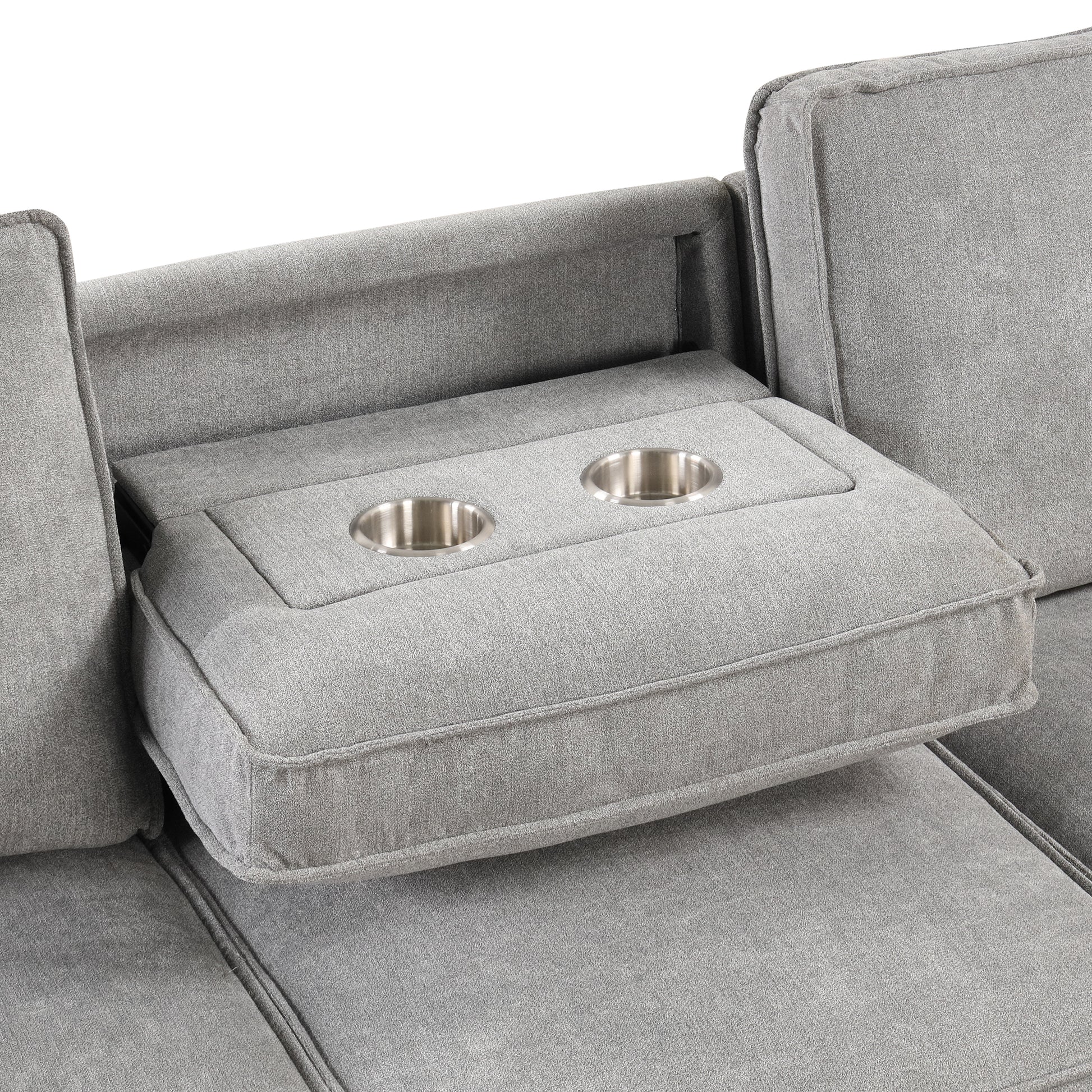 Upholstery Sleeper Sectional Sofa With Storage Space, Usb Port, 2 Cup Holders On Back Cushions Same Sku Wy000335Aae Gray Wood Square Arms Polyester 3 Seat