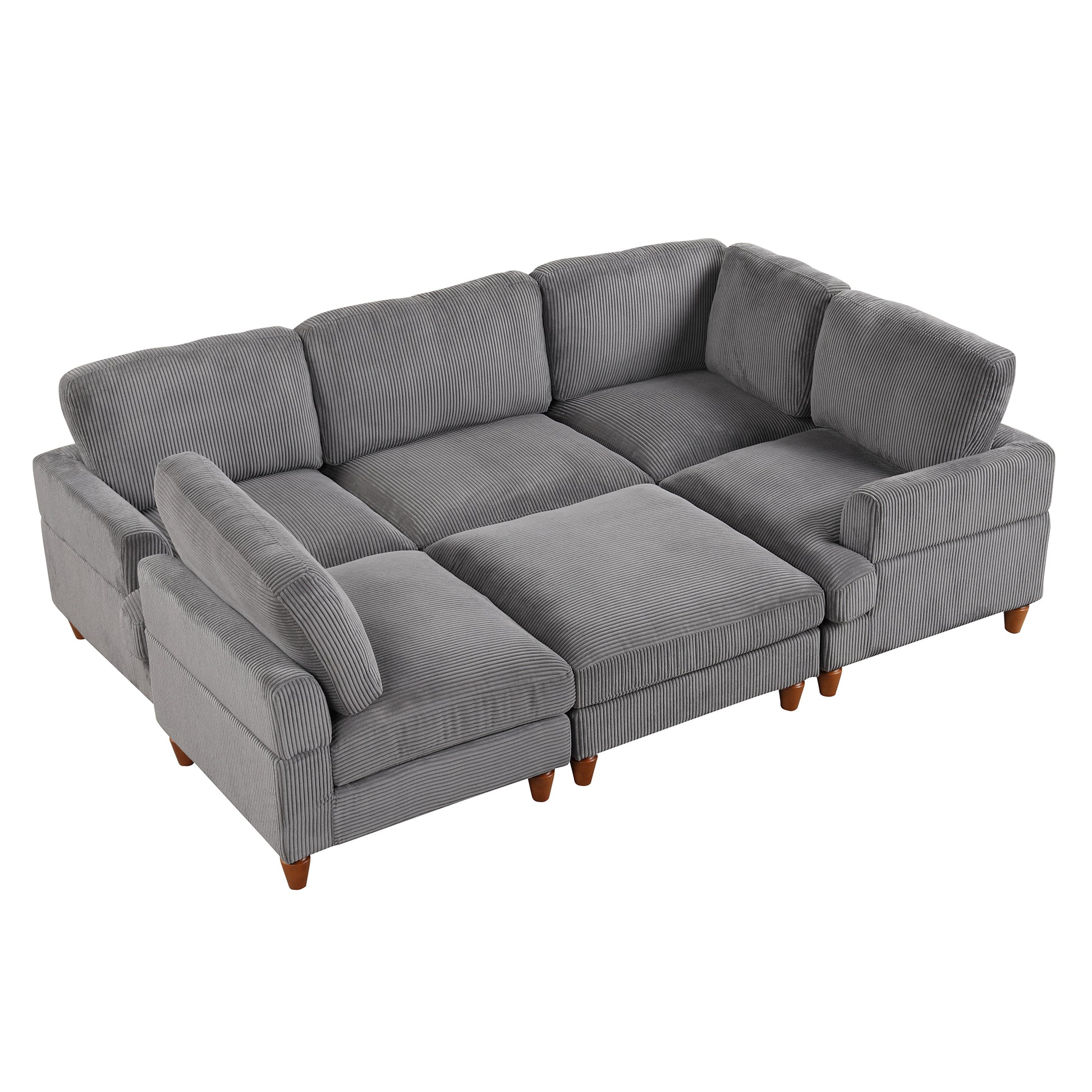 Modular Sectional Sofa With Ottoman L Shaped Corner Sectional For Living Room, Office, Spacious Space Same Sku: Wy000336Aae Gray Polyester Wood Primary Living Space Polyester 6 Seat