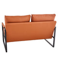 Modern Two Seater Sofa Chair With 2 Pillows Pu Leather, High Density Foam, Black Coated Metal Frame.Brownsf D008 Br Brown Pu