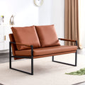 Modern Two Seater Sofa Chair With 2 Pillows Pu Leather, High Density Foam, Black Coated Metal Frame.Brownsf D008 Br Brown Pu