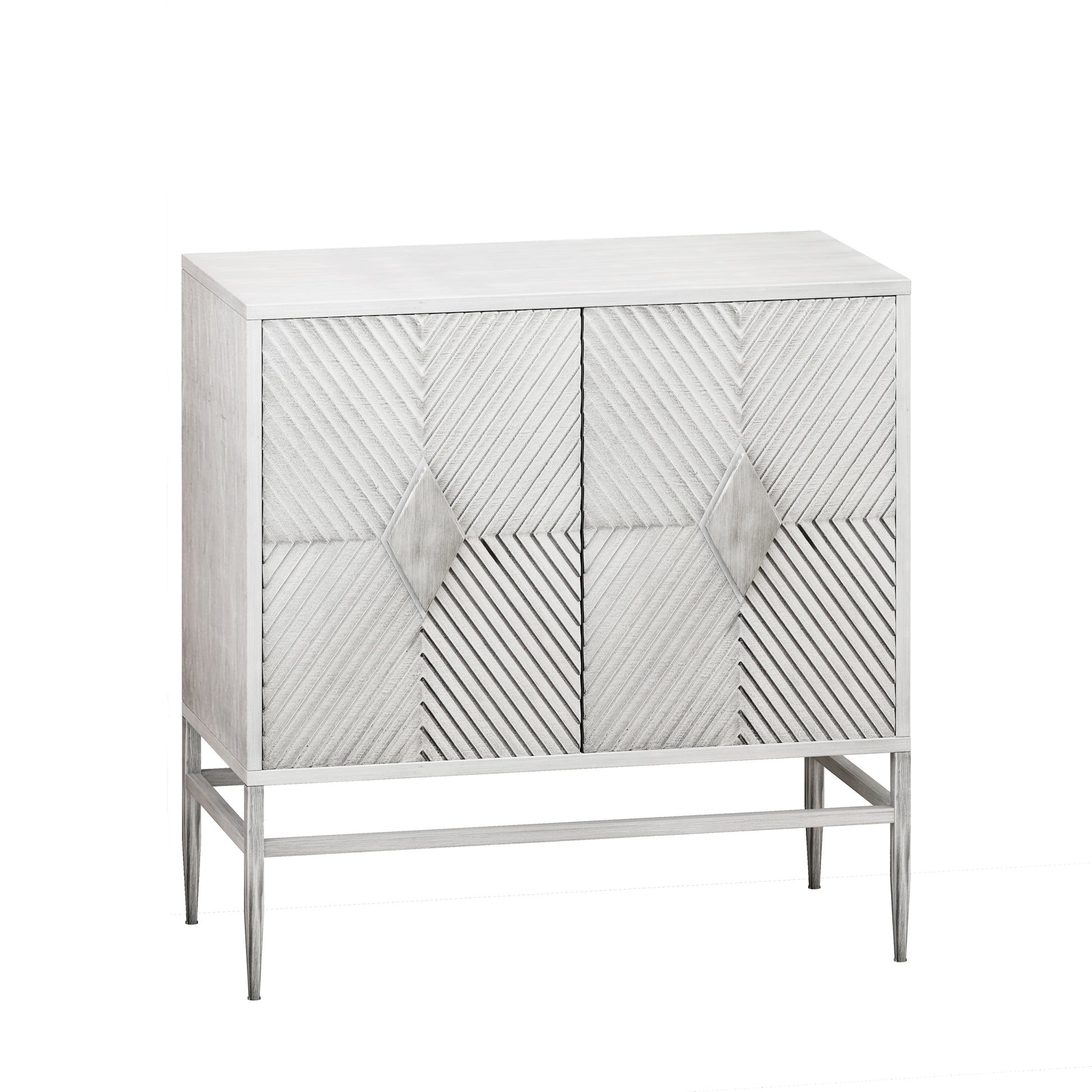 31.50" Modern 2 Door Wooden Storage Cabinet Accent Cabinet With Metal Leg Featuring Two Tier Storage, For Living Room, Entryway And Dining Room, White Washed Accent Chests Painted Or Hand Painted White Washed Primary Living Space Art