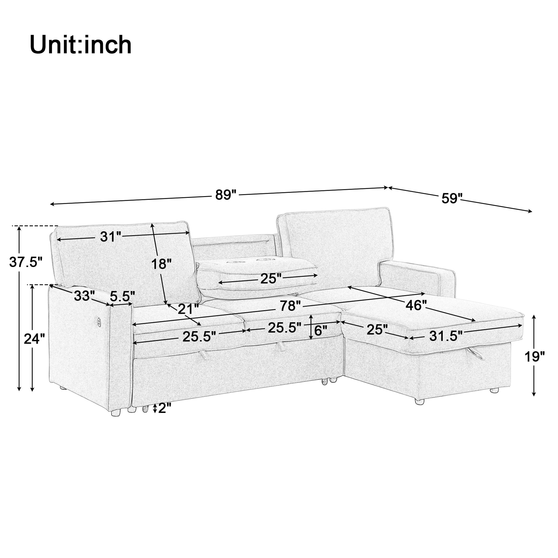 Upholstery Sleeper Sectional Sofa With Storage Space, Usb Port, 2 Cup Holders On Back Cushions Same Sku Wy000335Aaa Beige Wood Square Arms Polyester 3 Seat