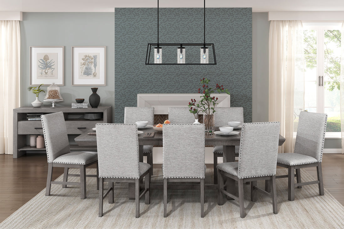 Rustic Design Dining Table 9Pc Set Gray Finish Table W Extension Leaf And 8X Fabric Upholstered Side Chairs Modern Dining Room Furniture Wood Wood Gray Seats 8 Wood Dining Room Extendable Modern Rectangular Dining Table With Chair Wood