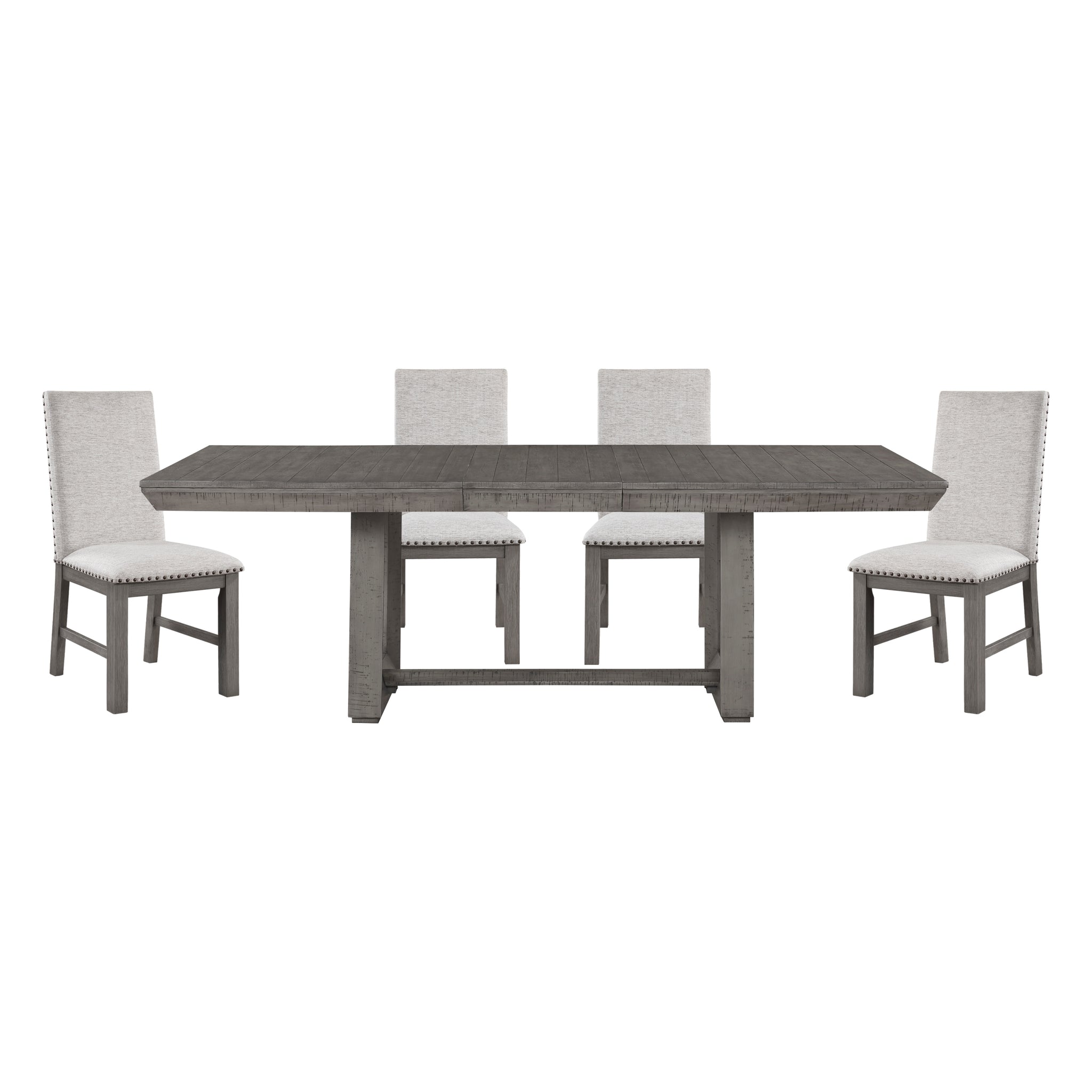 Rustic Design Dining Table 5Pc Set Gray Finish Table W Extension Leaf And 4X Fabric Upholstered Side Chairs Modern Dining Room Furniture Wood Wood Gray Seats 4 Wood Dining Room Extendable Modern Rectangular Dining Table With Chair Wood