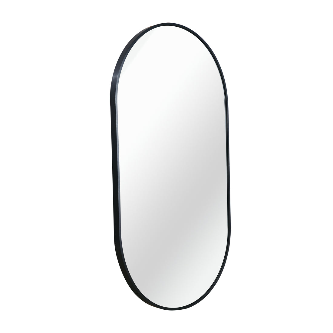 Black 20*33In Pill Shaped Mirror Black Modern Mdf Glass Aluminium Alloy