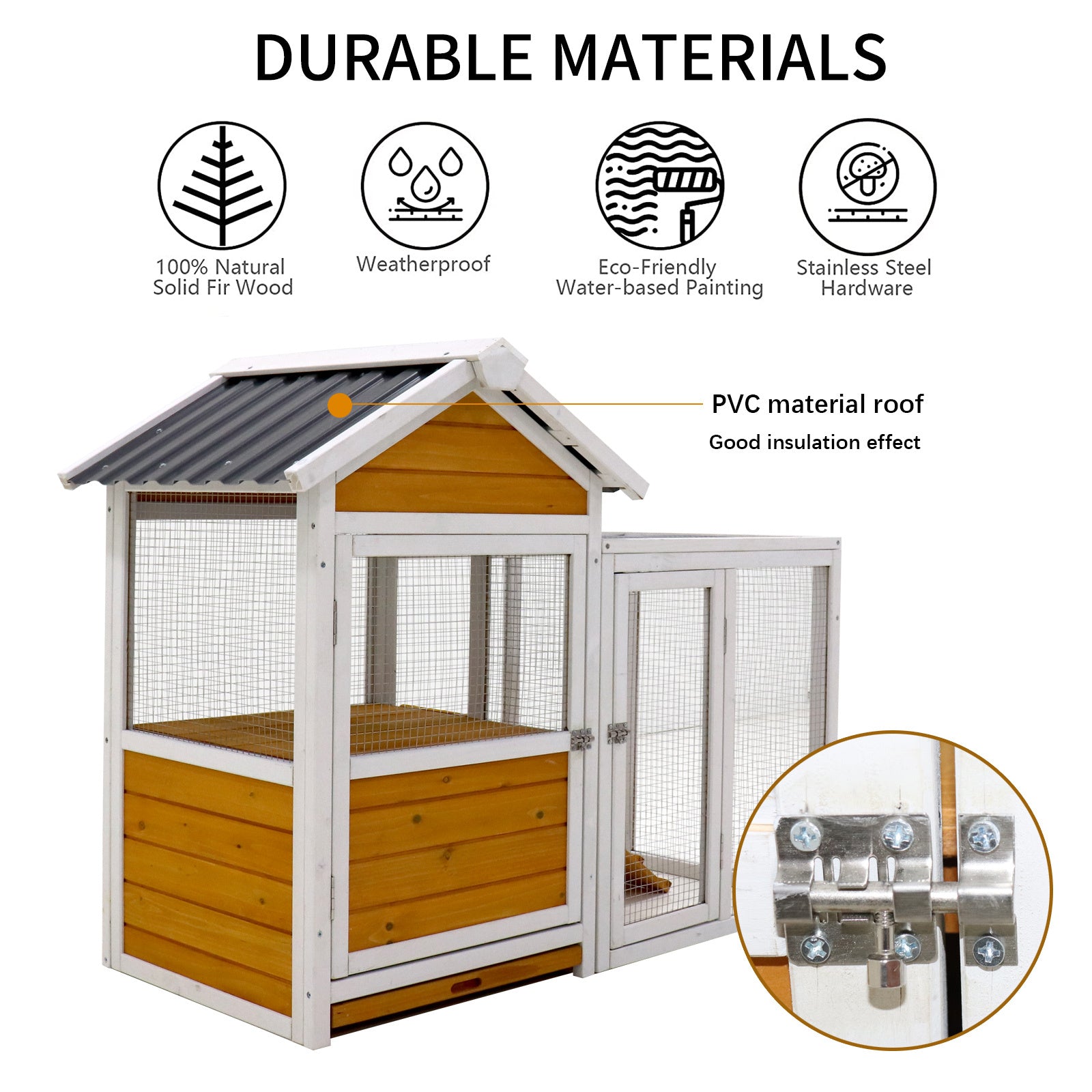 Large Outdoor Chicken Coop Wooden Chicken Coop, Duck Coop With Nest Box, Bird Cage, Rabbit Cage Waterproof Pvc Board Yellow Brown Gradient 80 Yellow Brown Solid Wood