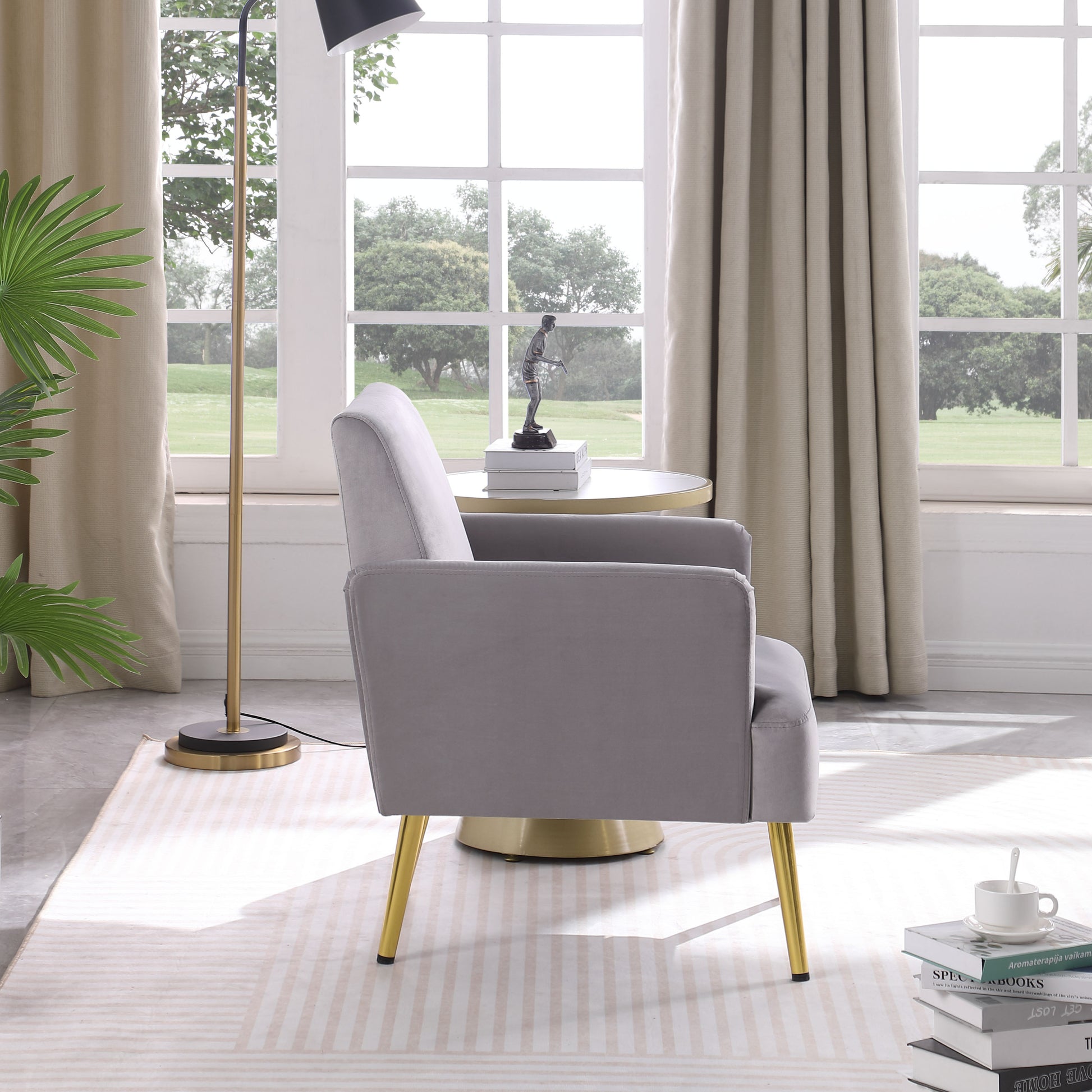 Reading Armchair Living Room Comfy Accent Chairs, Bedroom Chairs For Office Bedroom With Arm Rest, Lounge Chair For Office And Study Gray Velvet