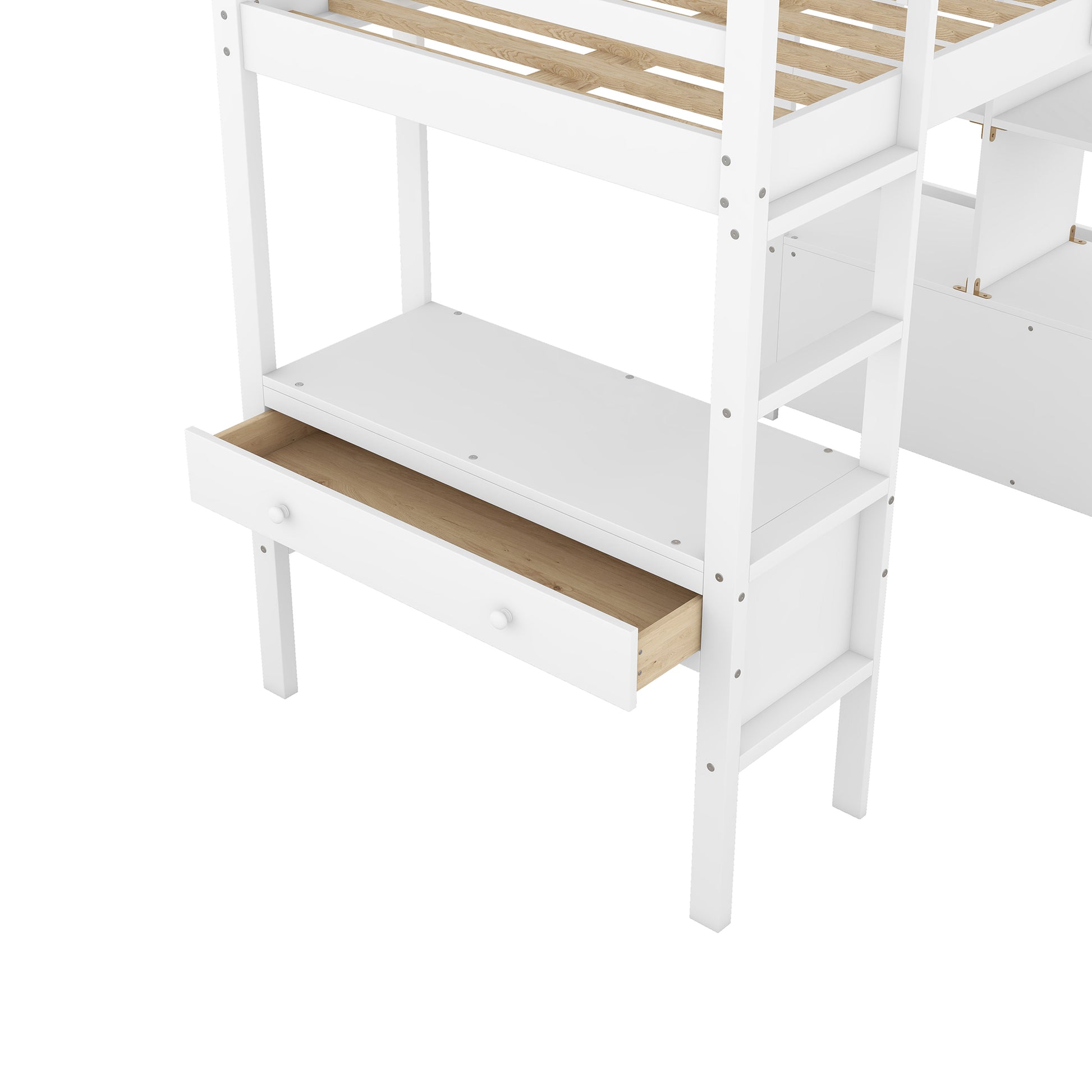 Twin Size Loft Bed With Built In Desk With Two Drawers, And Storage Shelves And Drawers,White Box Spring Not Required Twin White Wood Bedroom Bed Frame Solid Wood Mdf Pine