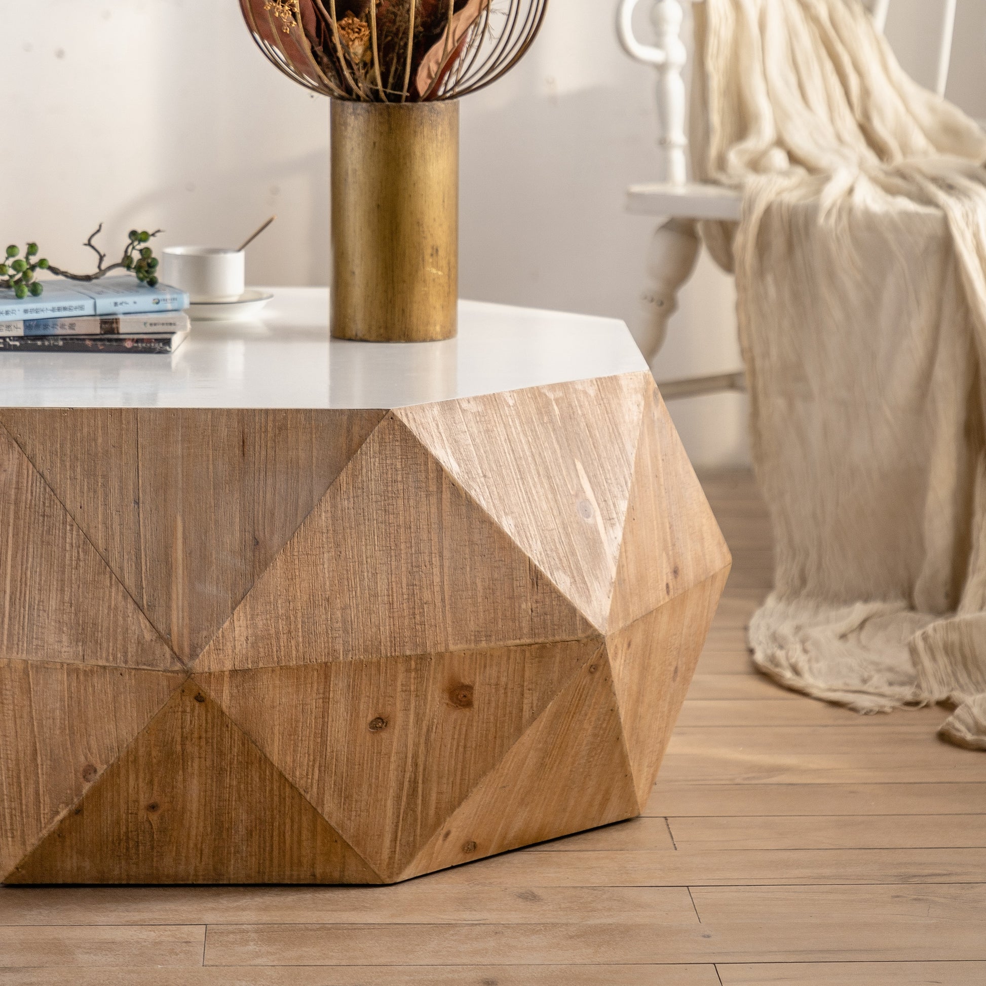 38"Three Dimensional Embossed Pattern Design American Retro Style Coffee Table,White Tabletop Same Sku:W757P151417 White Oak Mdf