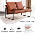 Modern Two Seater Sofa Chair With 2 Pillows Pu Leather, High Density Foam, Black Coated Metal Frame.Brownsf D008 Br Brown Pu